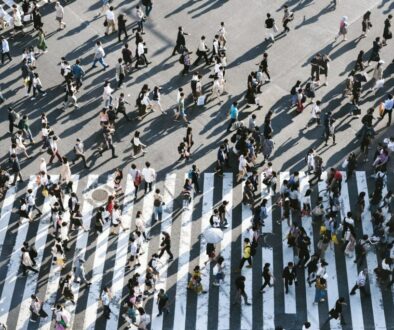aerial view of people walking on raod